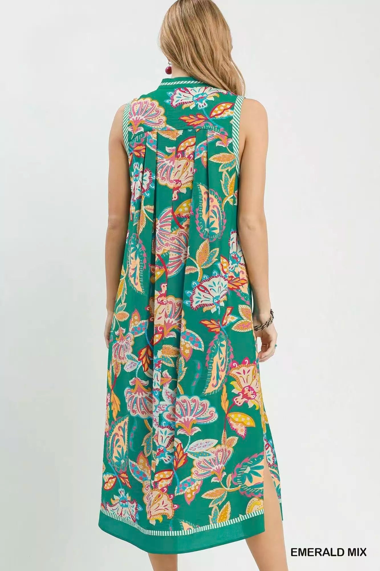 Umgee Paisley Floral Sleeveless Midi Dress view 4 (dress) - umgee paisley midi dress, umgee blue paisle - shop at us.meeeshop