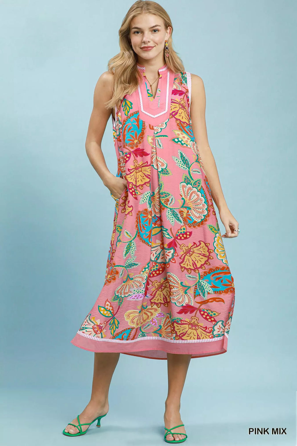 Umgee Paisley Floral Sleeveless Midi Dress view 4 (dress) - umgee paisley midi dress, umgee blue paisle - shop at us.meeeshop