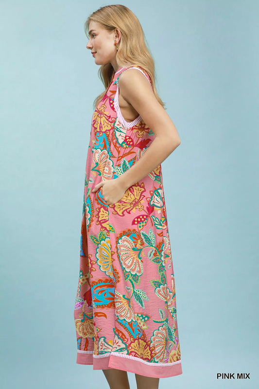 umgee paisley floral Umgee Paisley Floral Sleeveless Midi Dress view 2 (dress) - shop at us.meeeshop