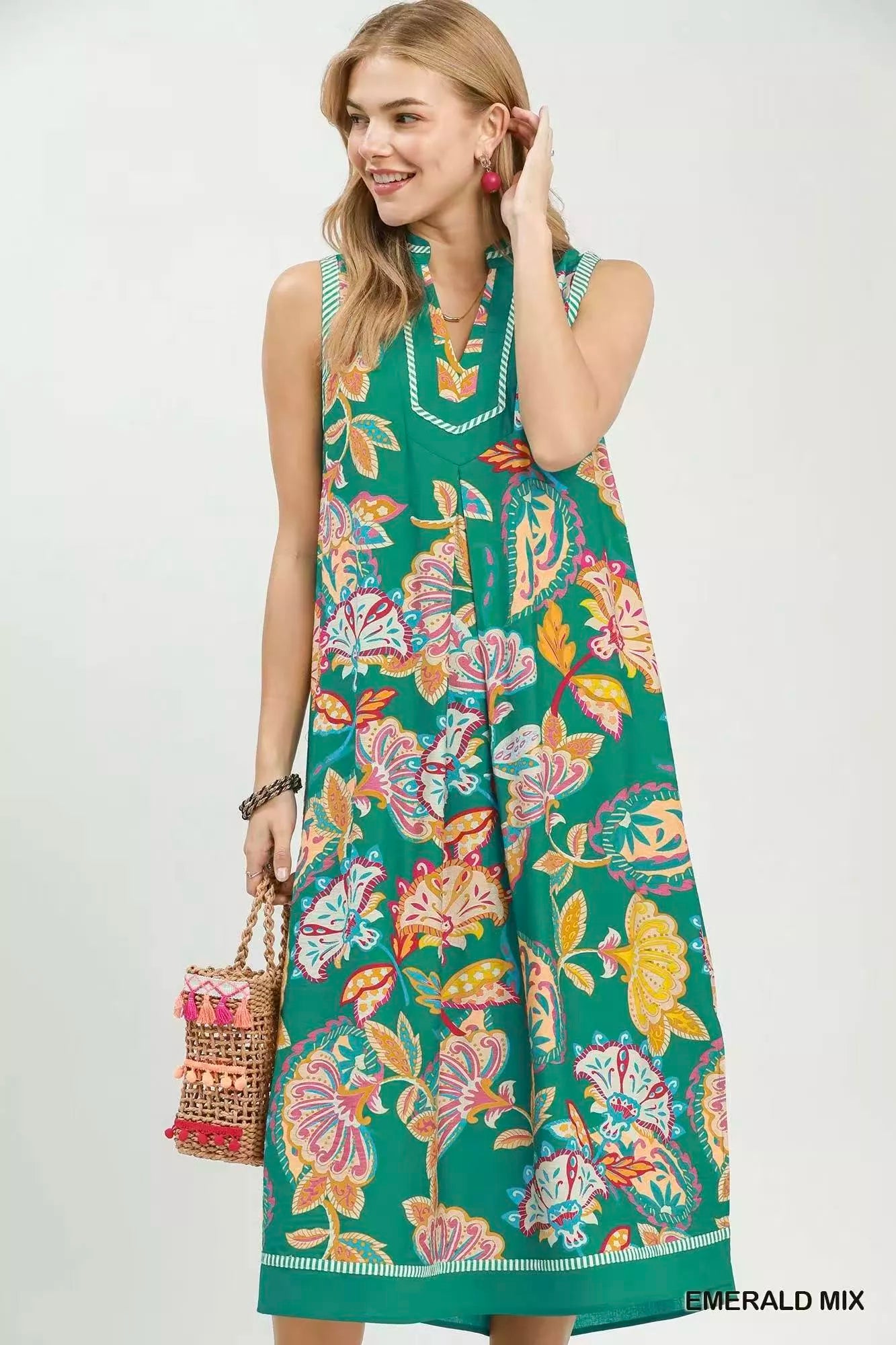 umgee paisley floral Umgee Paisley Floral Sleeveless Midi Dress view 2 (dress) - shop at us.meeeshop