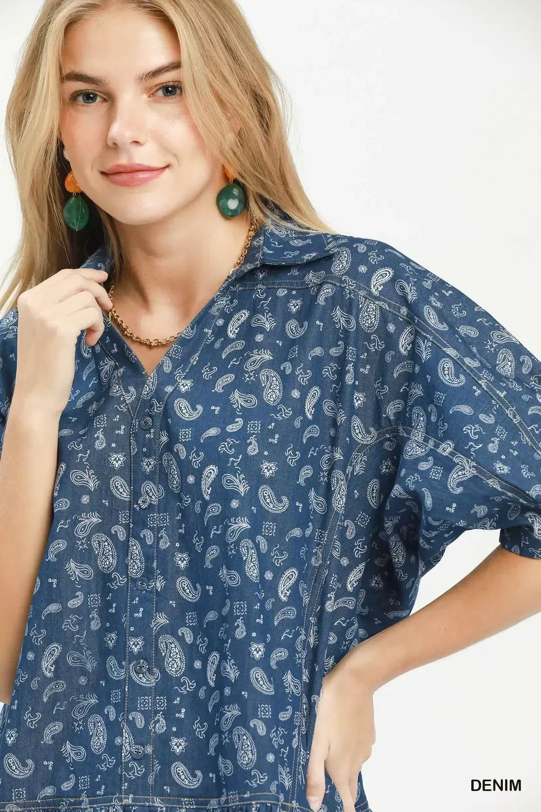 umgee paisley print Umgee Paisley Print Chambray Top view 4 (top) - shop at us.meeeshop