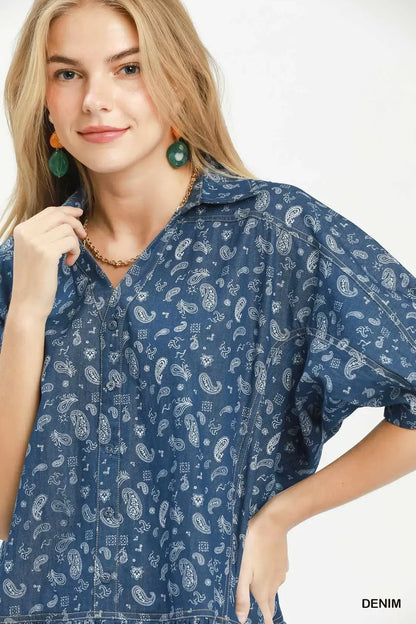umgee paisley print Umgee Paisley Print Chambray Top view 4 (top) - shop at us.meeeshop