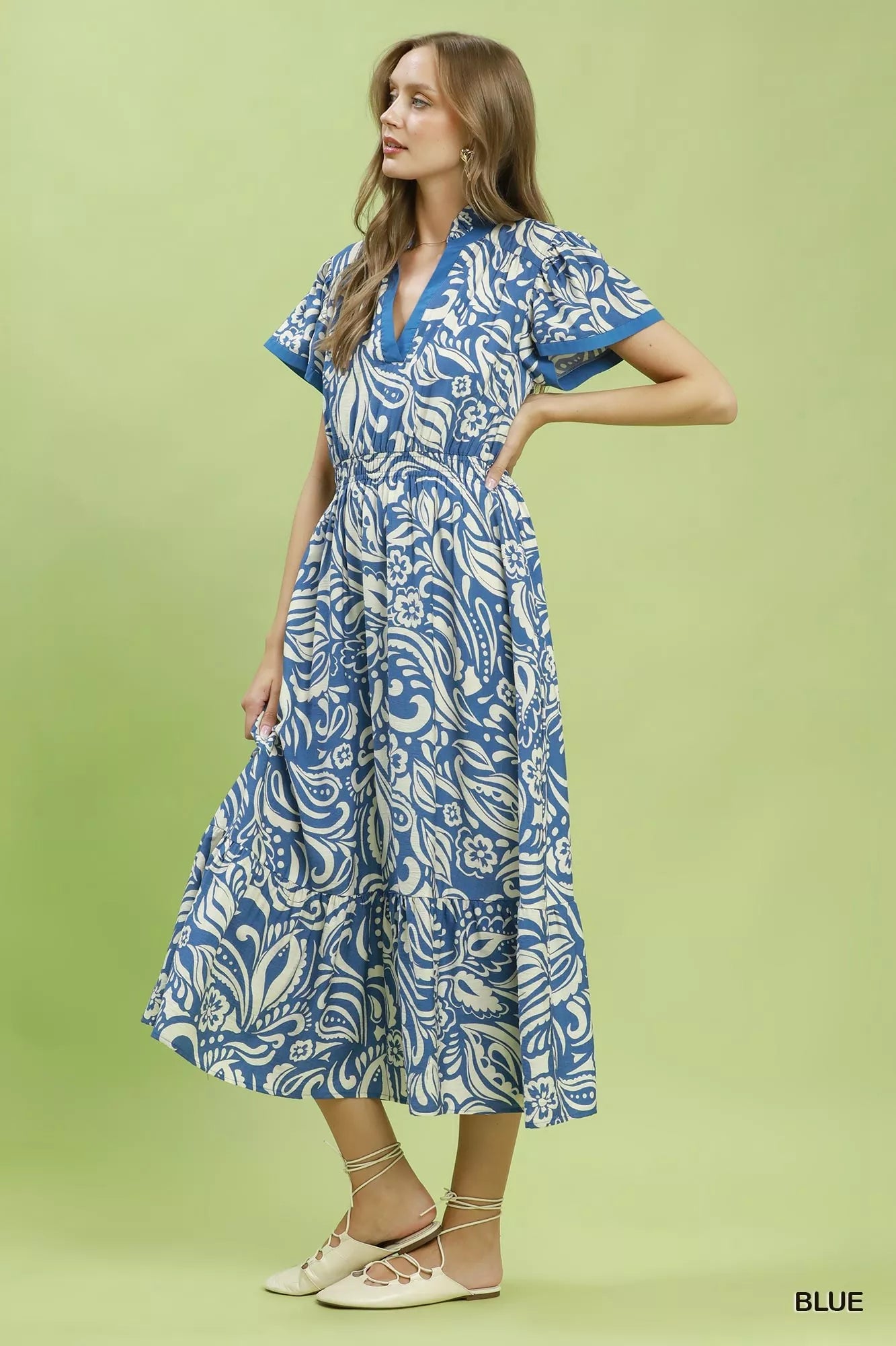 umgee paisley print Umgee Paisley Print Midi Dress with Side Pockets view 2 (dress) - shop at us.meeeshop