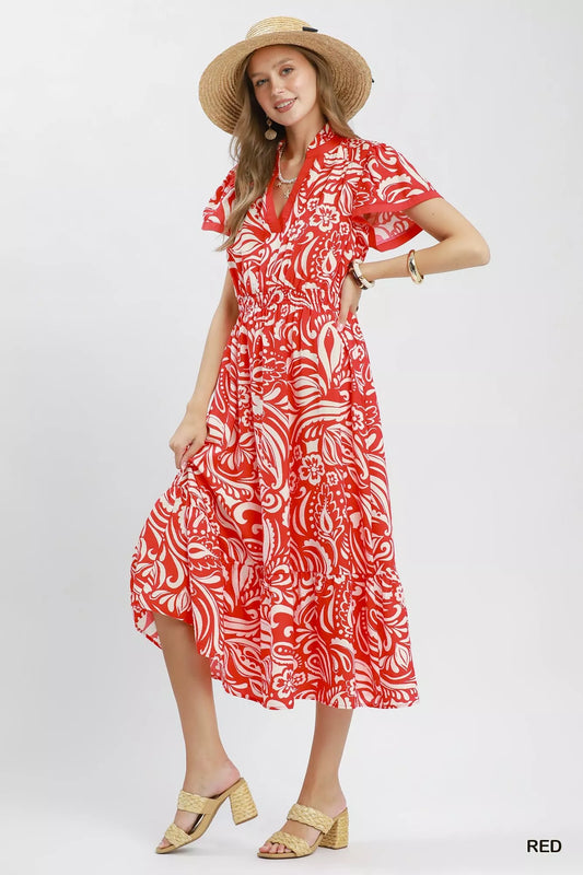 umgee paisley print Umgee Paisley Print Midi Dress with Side Pockets view 2 (dress) - shop at us.meeeshop