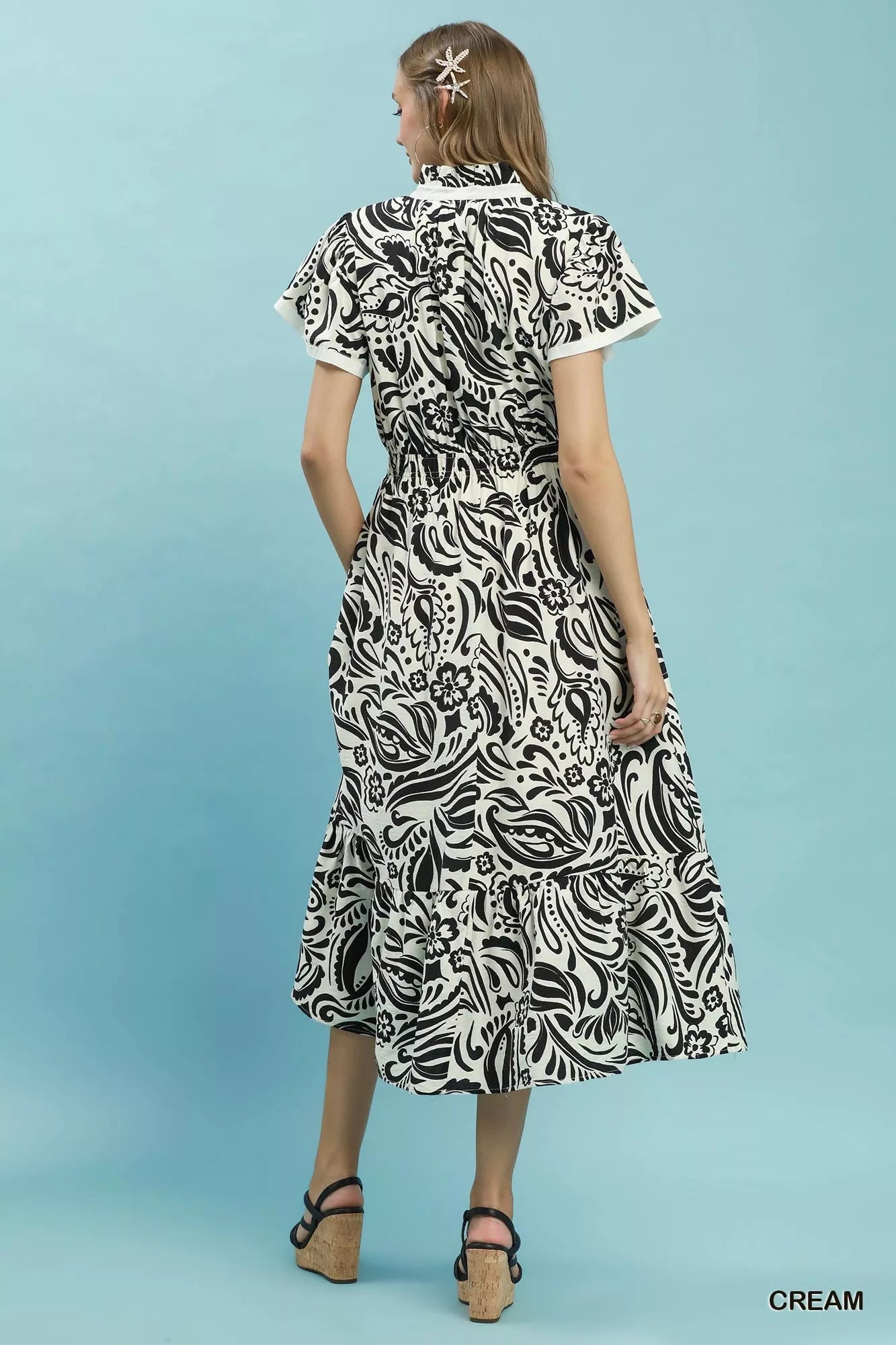 Umgee Paisley Print Midi Dress with Side Pockets CREAM view 3 (dress) - umgee paisley midi dress, umgee - shop at us.meeeshop