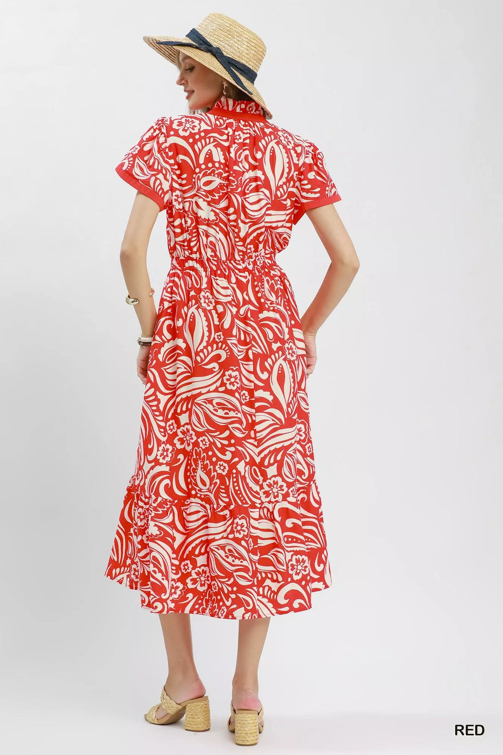 Umgee Paisley Print Midi Dress with Side Pockets RED view 3 (dress) - umgee paisley midi dress, umgee b - shop at us.meeeshop