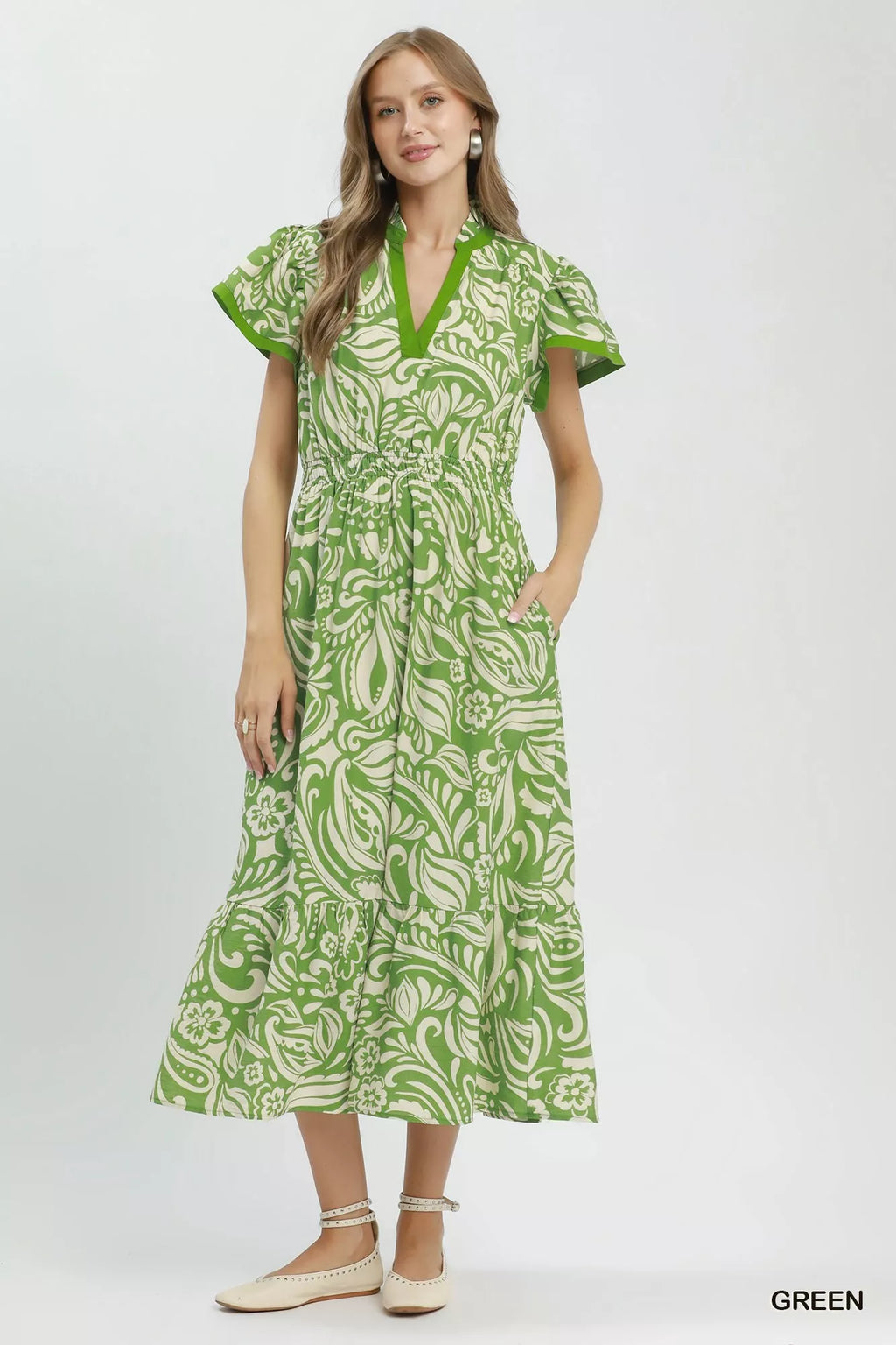 Umgee Paisley Print Midi Dress with Side Pockets view 4 (dress) - umgee paisley midi dress, umgee blue  - shop at us.meeeshop