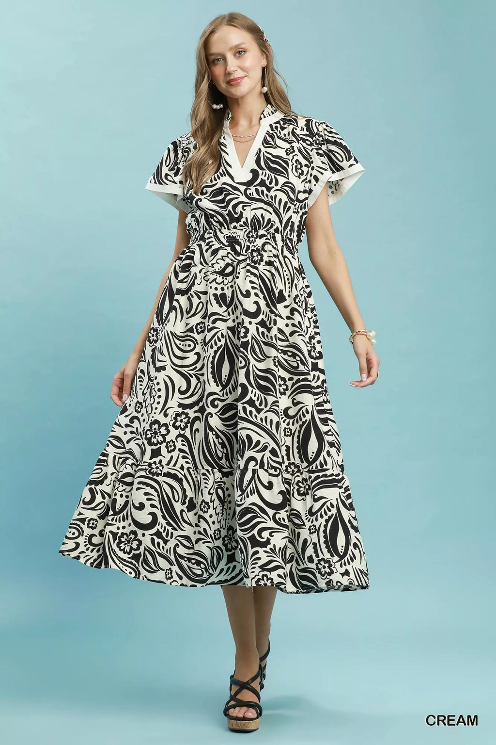 Umgee Paisley Print Midi Dress with Side Pockets view 4 (dress) - umgee paisley midi dress, umgee blue  - shop at us.meeeshop