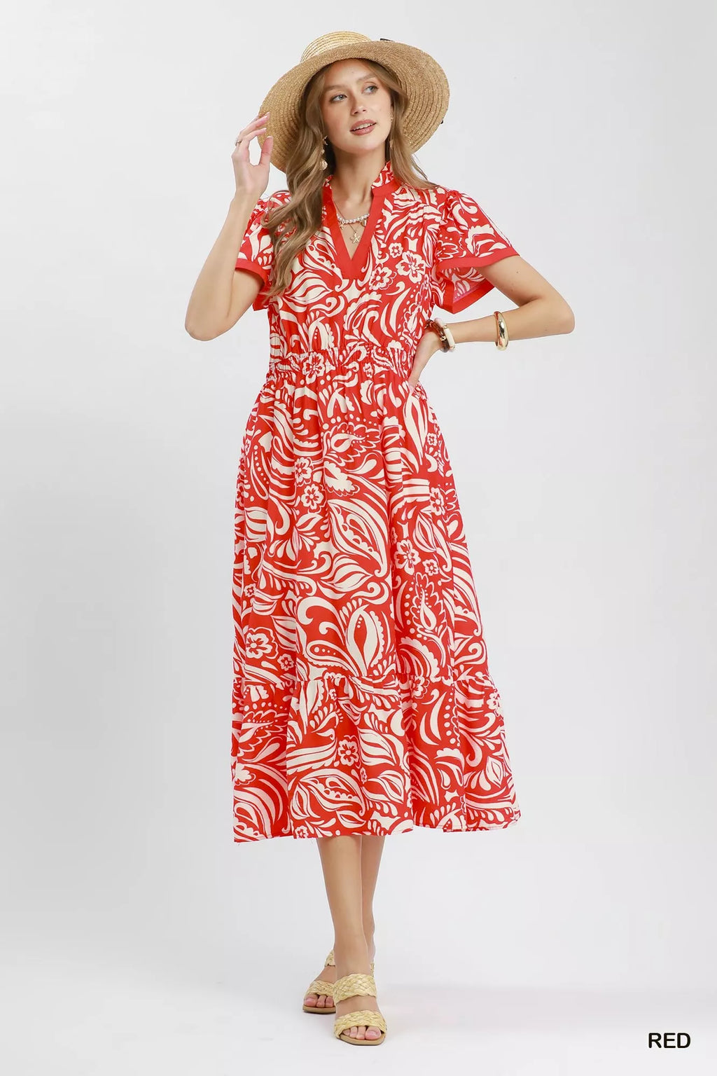 Umgee Paisley Print Midi Dress with Side Pockets view 4 (dress) - umgee paisley midi dress, umgee blue  - shop at us.meeeshop