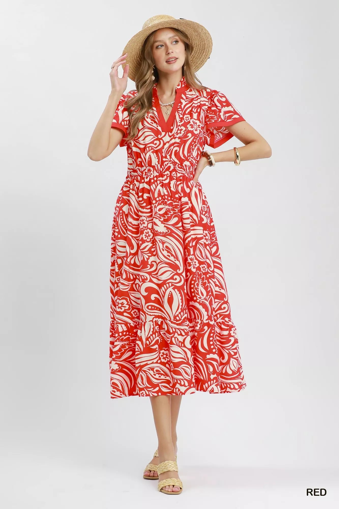 Umgee Paisley Print Midi Dress with Side Pockets view 4 (dress) - umgee paisley midi dress, umgee blue  - shop at us.meeeshop