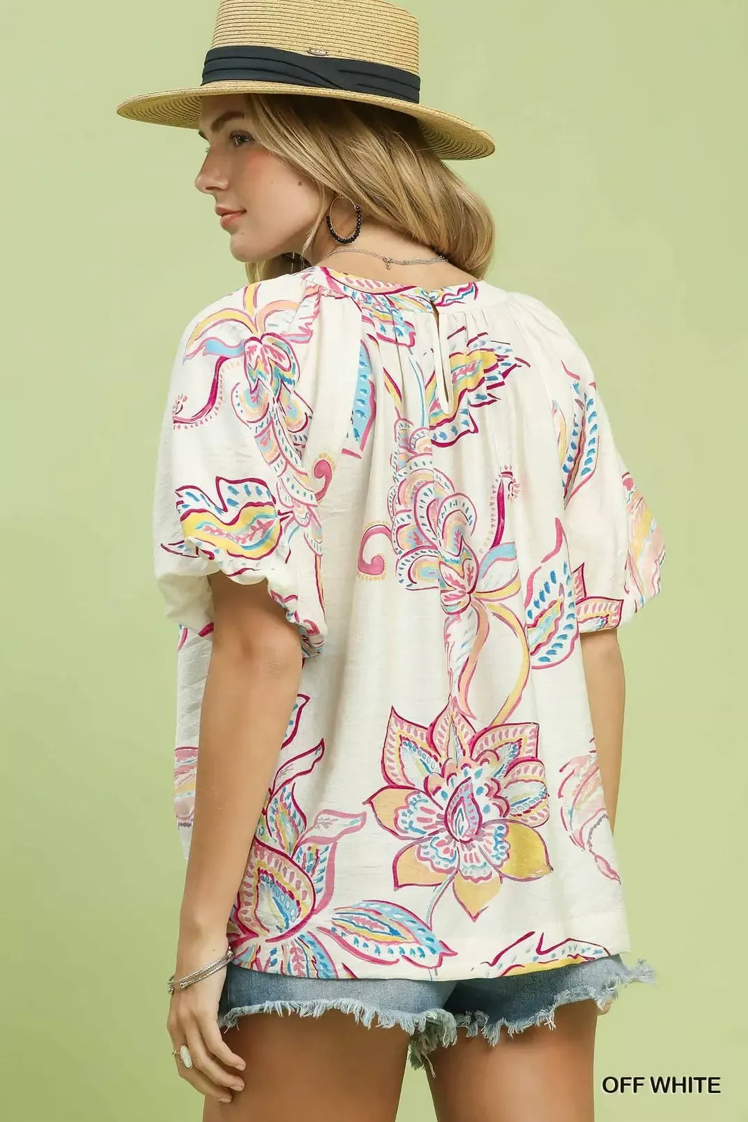 umgee paisley print Umgee Paisley Print Puff Sleeve Top view 4 (top) - shop at us.meeeshop