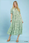 Umgee Paisley Print Tiered Midi Dress LT. SAGE (dress) - umgee paisley midi dress, umgee blue paisley d - shop at us.meeeshop