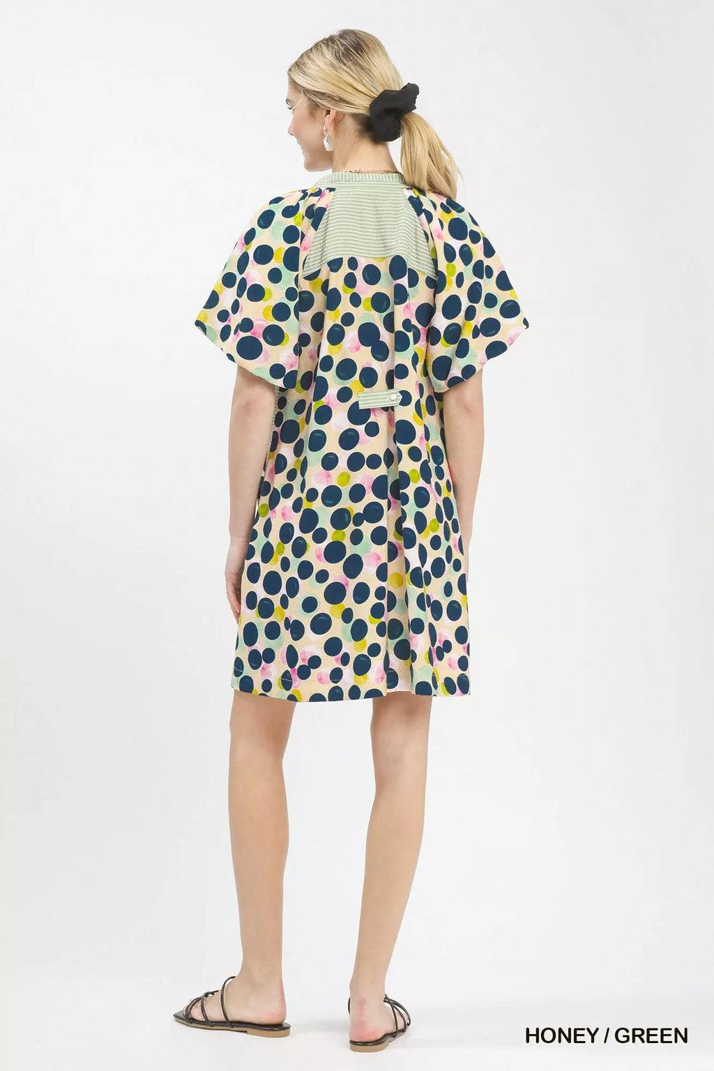 Umgee Polka Dot Print Tunic Dress HONEY / GREEN view 3 (dress) - pol dress, pol tunic dress, pol umgee  - shop at us.meeeshop