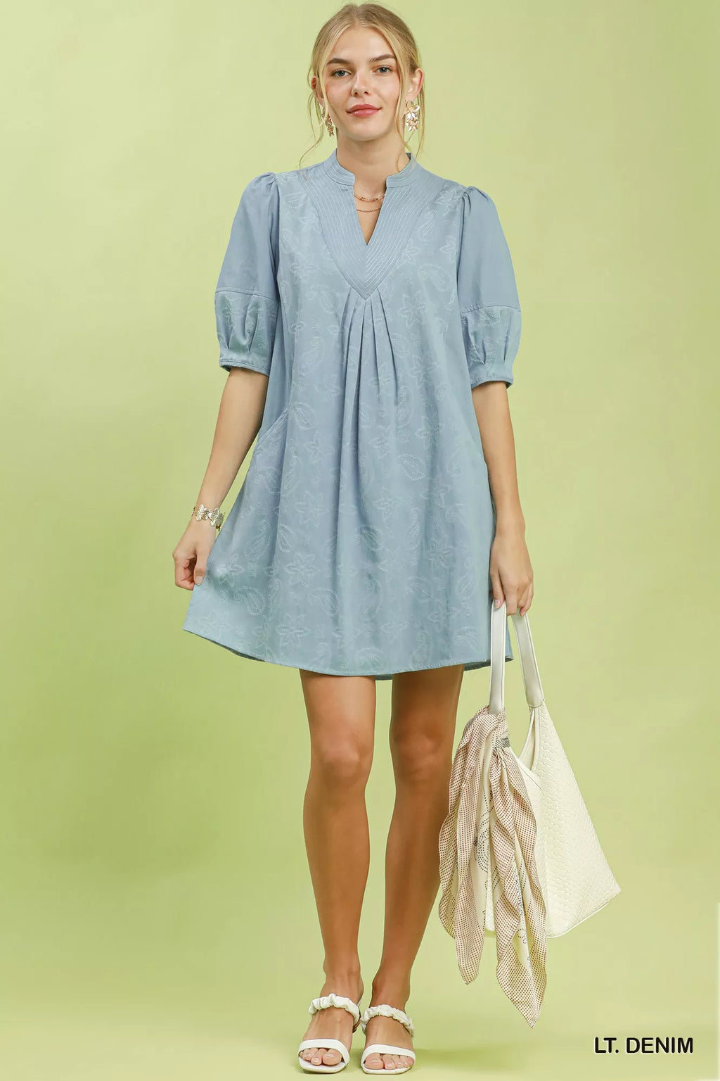 Umgee Print Denim Dress with Contrast Stitch view 4 (dress) - umgee floral print dress, umgee animal pr - shop at us.meeeshop