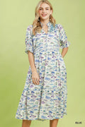 Umgee Print Tiered Midi Dress BLUE (dress) - umgee floral print dress, umgee animal print dress, umgee  - shop at us.meeeshop