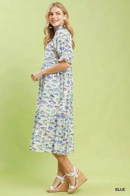 umgee print tiered Umgee Print Tiered Midi Dress view 2 (dress) - shop at us.meeeshop