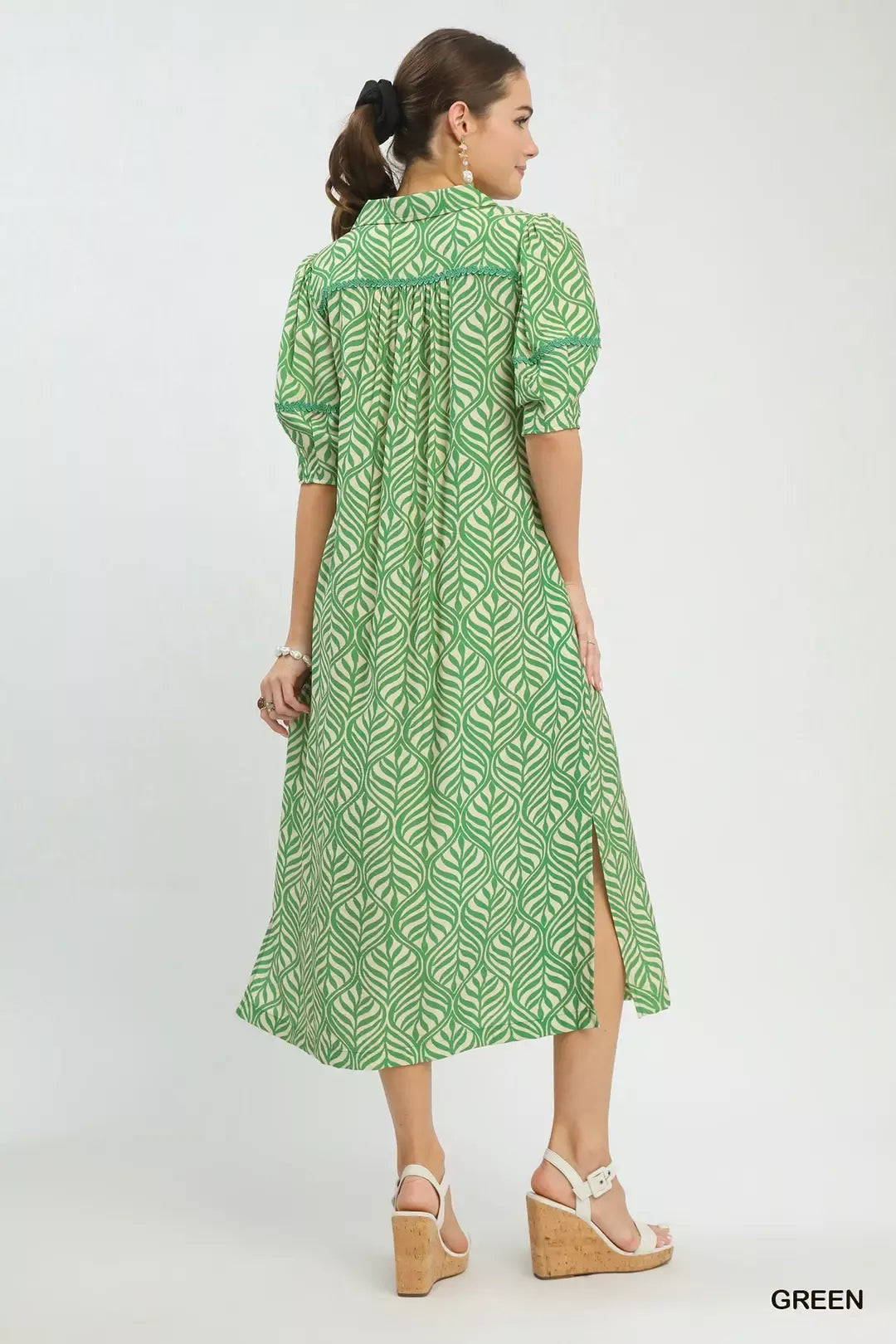 umgee printed puff Umgee Printed Puff Sleeve Midi Dress with Pockets view 3 (dress) - shop at us.meeeshop