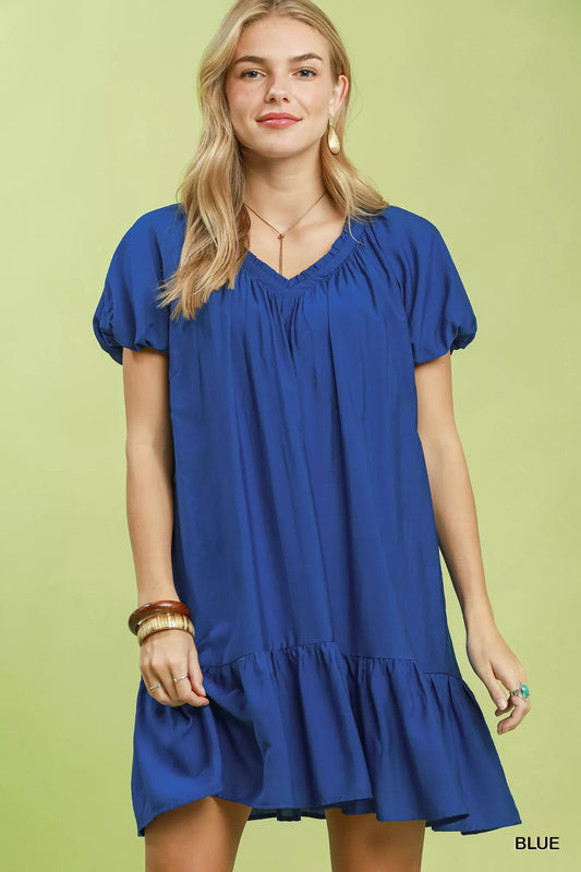 umgee ruffle hem Umgee Ruffle Hem Shift Mini Dress BLUE (dress) - shop at us.meeeshop