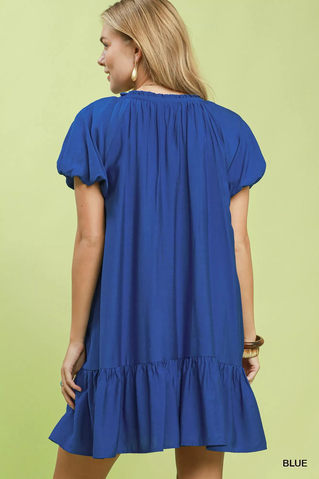 Umgee Ruffle Hem Shift Mini Dress BLUE view 3 (dress) - umgee ruffle sleeve dress, umgee ruffle neck dr - shop at us.meeeshop