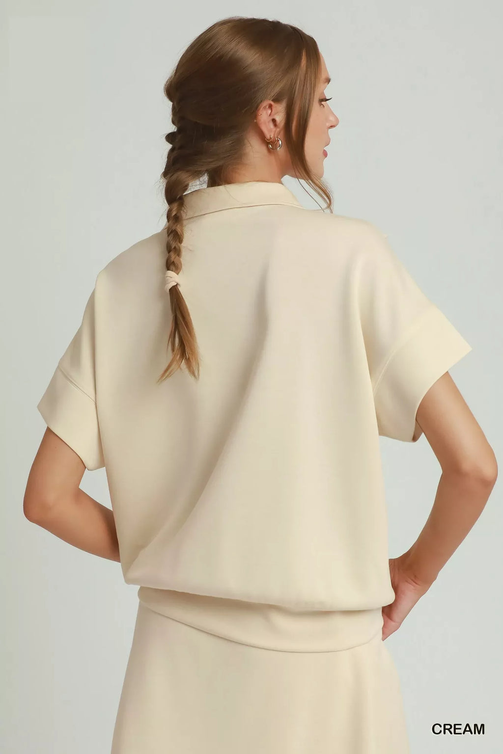 Umgee Ruffle Quarter Zip Short Sleeve Top CREAM view 3 (top) - umgee ruffle sleeve top, umgee ruffle ne - shop at us.meeeshop