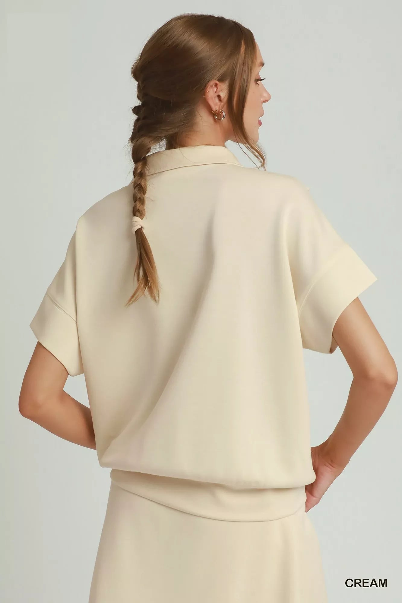 Umgee Ruffle Quarter Zip Short Sleeve Top CREAM view 3 (top) - umgee ruffle sleeve top, umgee ruffle ne - shop at us.meeeshop