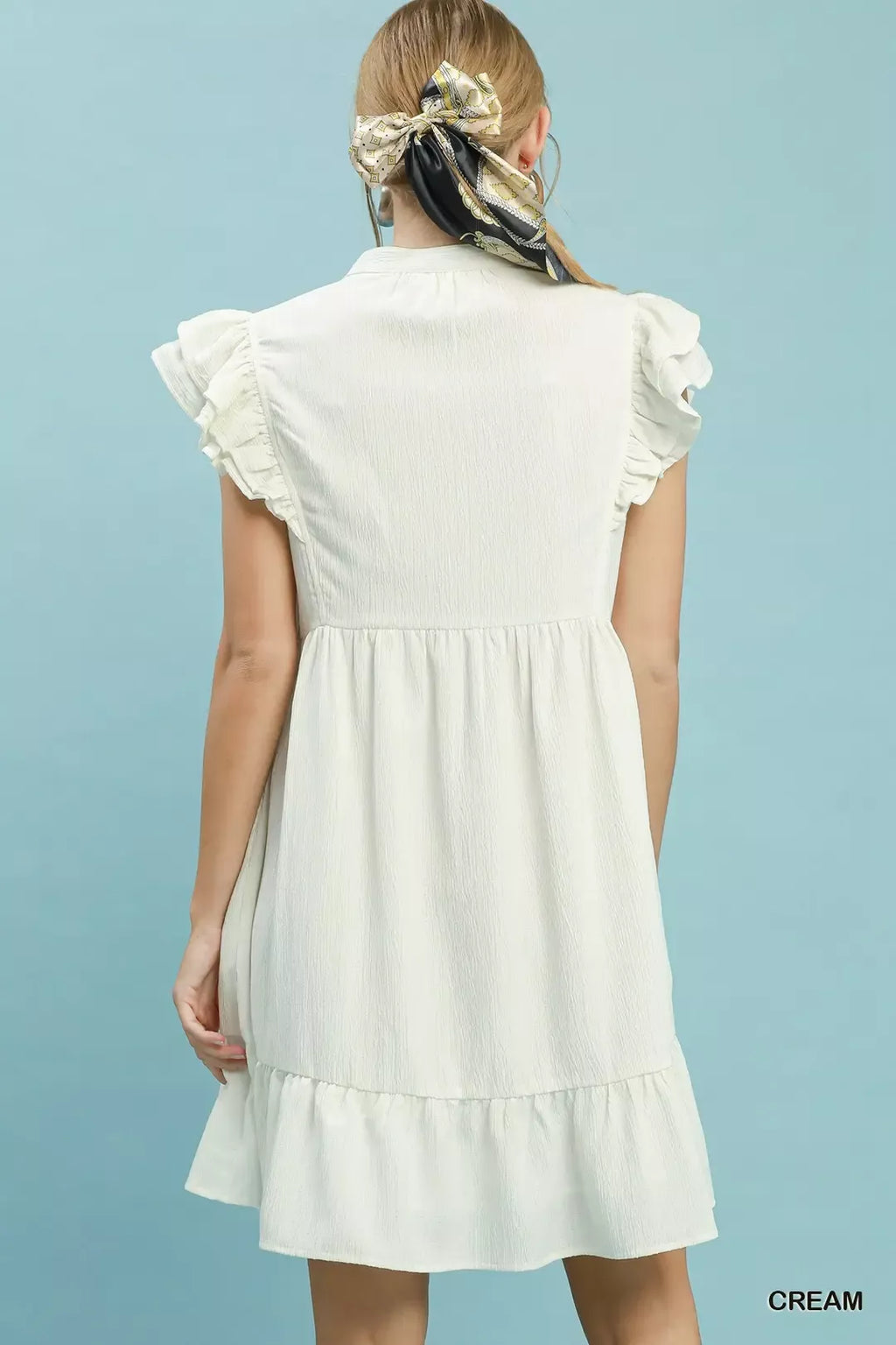 Umgee Ruffle Sleeve Babydoll Dress CREAM view 3 (dress) - umgee ruffle sleeve dress, umgee ruffle neck  - shop at us.meeeshop