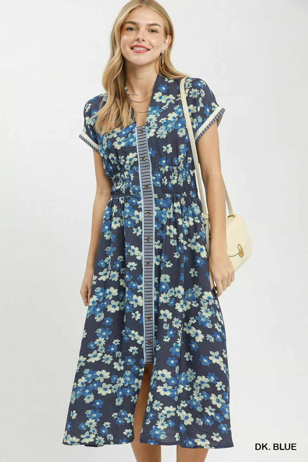 Umgee Ruffle Sleeve Henley Shift Dress DK. BLUE (dress) - umgee ruffle sleeve dress, umgee ruffle neck  - shop at us.meeeshop