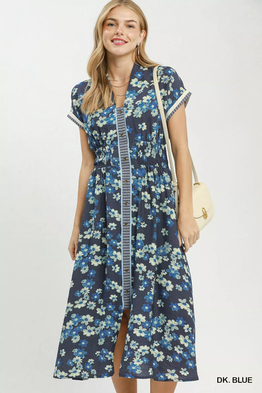 umgee ruffle sleeve Umgee Ruffle Sleeve Henley Shift Dress DK. BLUE (dress) - shop at us.meeeshop