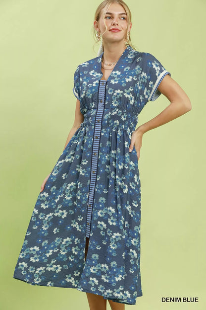 umgee ruffle sleeve Umgee Ruffle Sleeve Henley Shift Dress DENIM BLUE (dress) - shop at us.meeeshop