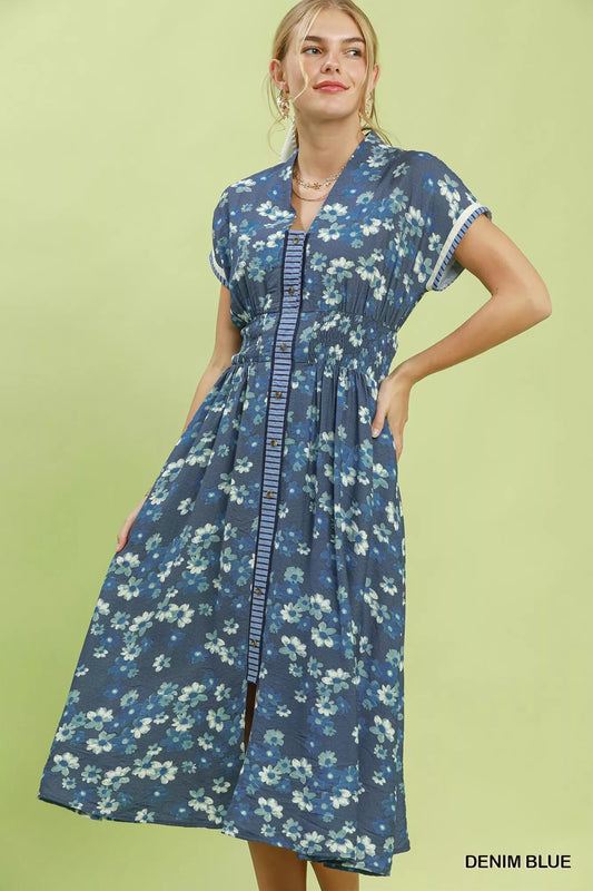 umgee ruffle sleeve Umgee Ruffle Sleeve Henley Shift Dress DENIM BLUE (dress) - shop at us.meeeshop