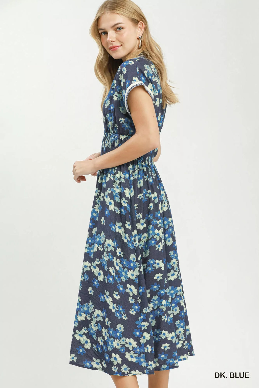Umgee Ruffle Sleeve Henley Shift Dress DK. BLUE view 2 (dress) - umgee ruffle sleeve dress, umgee ruffl - shop at us.meeeshop