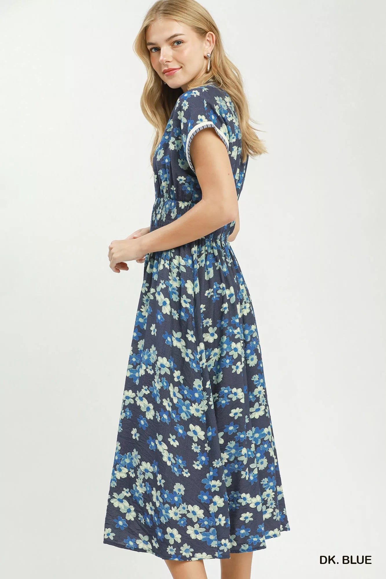 Umgee Ruffle Sleeve Henley Shift Dress DK. BLUE view 2 (dress) - umgee ruffle sleeve dress, umgee ruffl - shop at us.meeeshop
