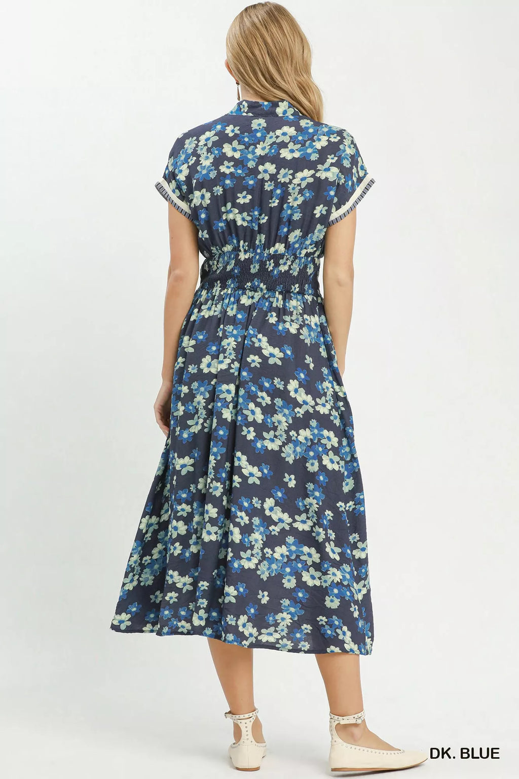 Umgee Ruffle Sleeve Henley Shift Dress DK. BLUE view 3 (dress) - umgee ruffle sleeve dress, umgee ruffl - shop at us.meeeshop