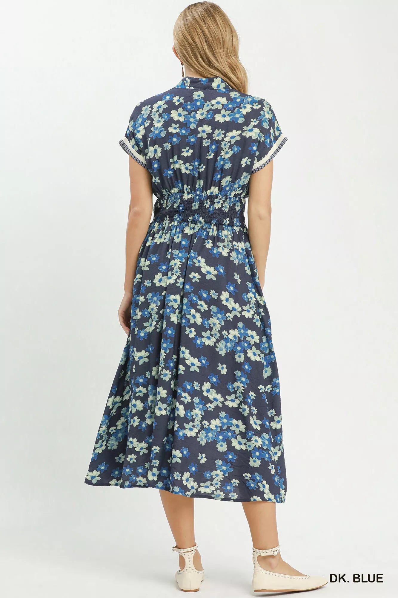 Umgee Ruffle Sleeve Henley Shift Dress DK. BLUE view 3 (dress) - umgee ruffle sleeve dress, umgee ruffl - shop at us.meeeshop
