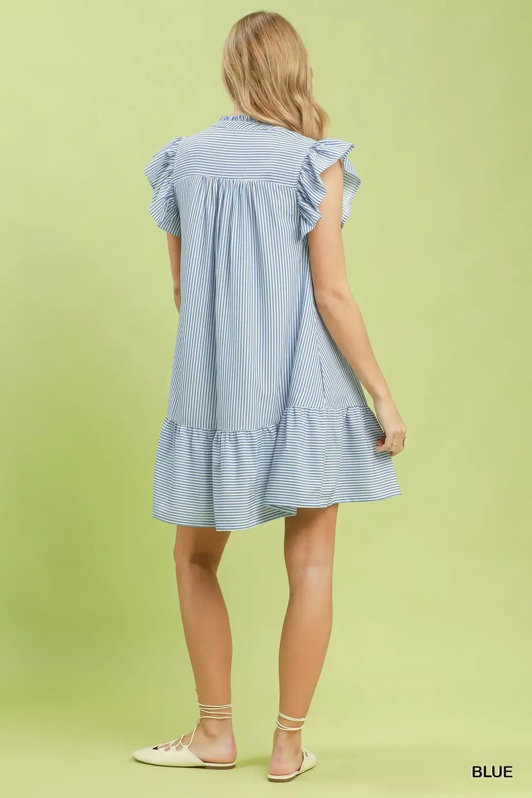 umgee ruffle trim Umgee Ruffle Trim Stripe Flutter Sleeve Mini Dress view 3 (dress) - shop at us.meeeshop