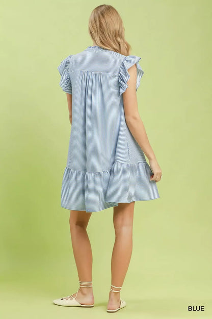 umgee ruffle trim Umgee Ruffle Trim Stripe Flutter Sleeve Mini Dress view 3 (dress) - shop at us.meeeshop