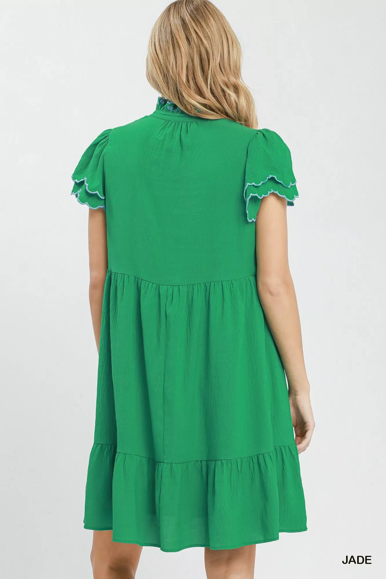 Umgee Scallop Flutter Sleeve Tiered Mini Dress JADE view 3 (dress) - umgee scalloped sleeve dress, scal - shop at us.meeeshop