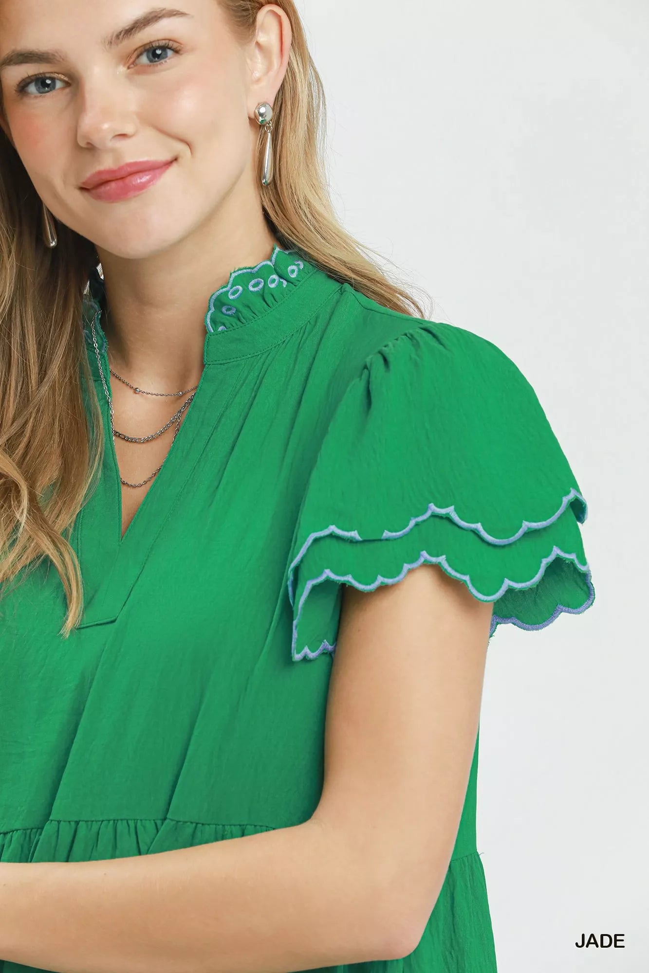 Umgee Scallop Flutter Sleeve Tiered Mini Dress view 5 (dress) - umgee scalloped sleeve dress, scalloped - shop at us.meeeshop