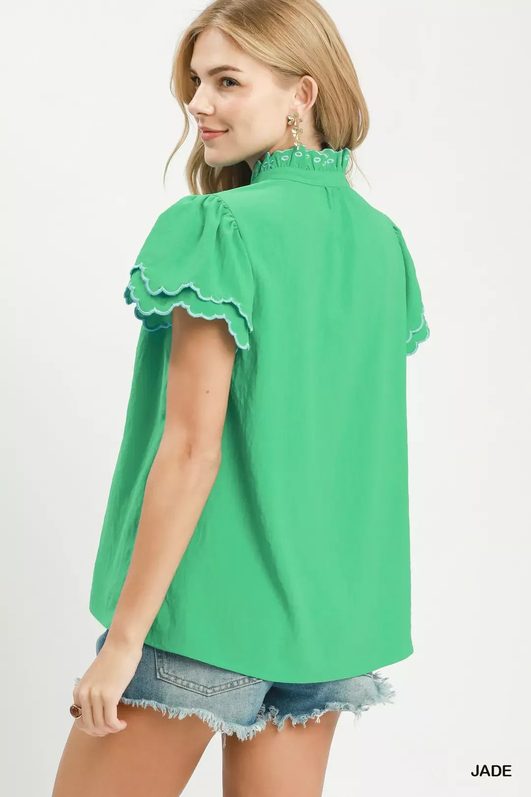umgee scalloped ruffle Umgee Scalloped Ruffle Sleeve Top view 3 (top) - shop at us.meeeshop