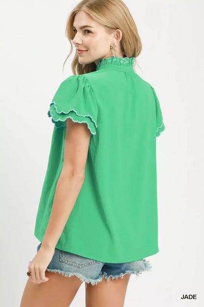 umgee scalloped ruffle Umgee Scalloped Ruffle Sleeve Top view 3 (top) - shop at us.meeeshop