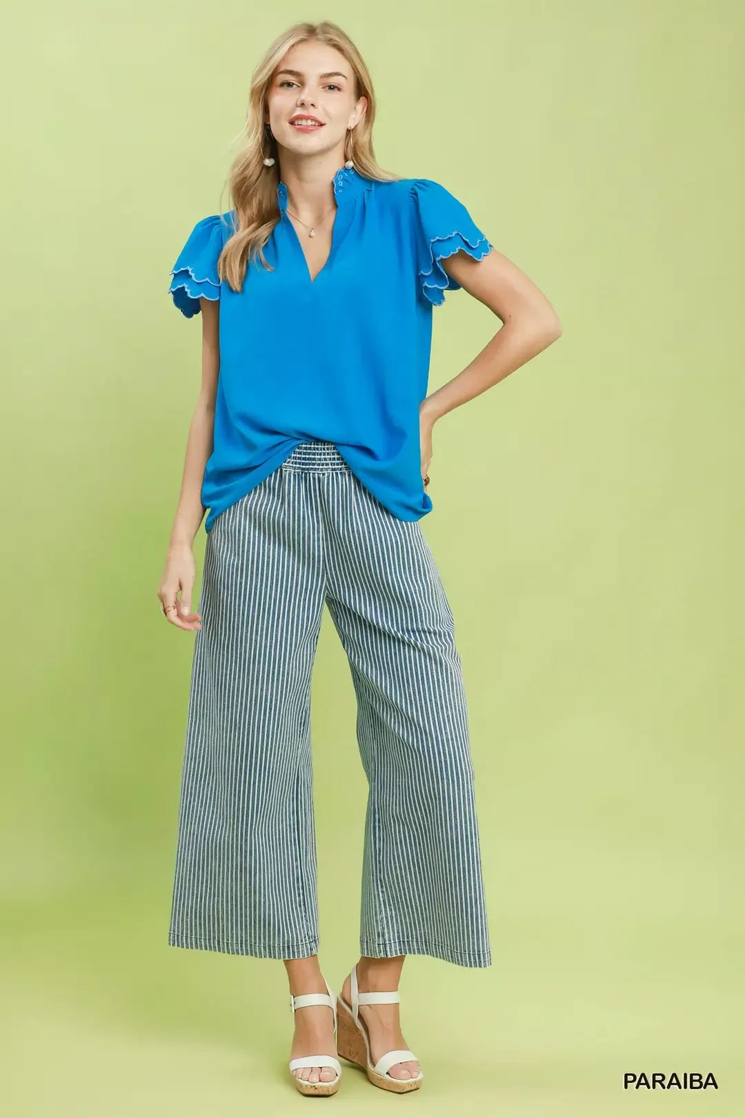 umgee scalloped ruffle Umgee Scalloped Ruffle Sleeve Top view 4 (top) - shop at us.meeeshop