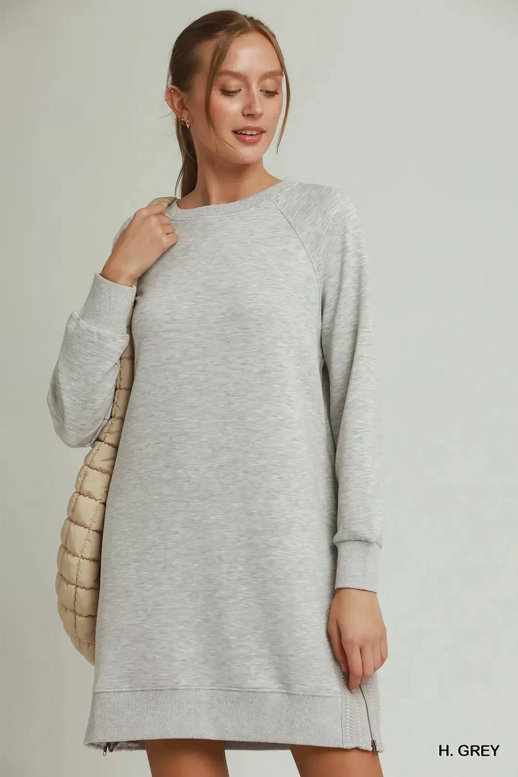 Umgee Side Crochet Zipper Detailed Dress H. GREY (dress) - umgee crochet sleeve dress, crochet dress id - shop at us.meeeshop