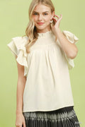 Umgee Smocked Ruffle Sleeve Textured Top ECRU (top) - what is smocked top, what is smocked clothing, um - shop at us.meeeshop