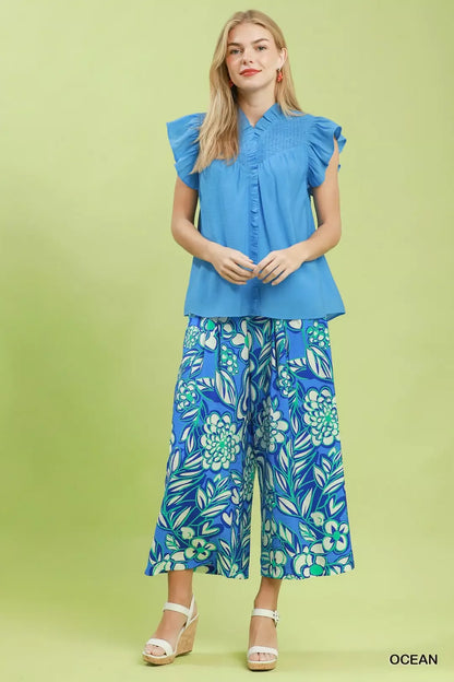 umgee smocked yoke Umgee Smocked Yoke Ruffle Sleeve Blouse view 5 (top) - shop at us.meeeshop
