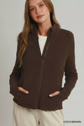 Umgee Soft Fleece Full Zip Jacket with Pockets COCO BROWN (layer) - pockets jacket, zip pockets jacket - shop at us.meeeshop