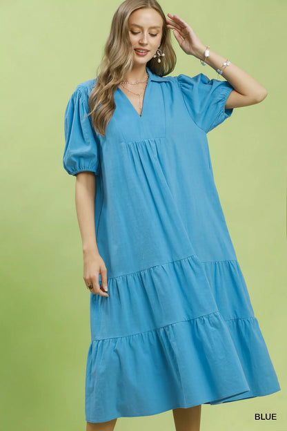 umgee solid tiered Umgee Solid Tiered Midi Dress Blue (dress) - shop at us.meeeshop