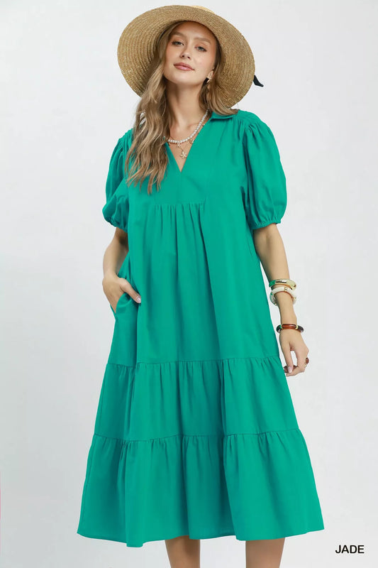 umgee solid tiered Umgee Solid Tiered Midi Dress JADE (dress) - shop at us.meeeshop