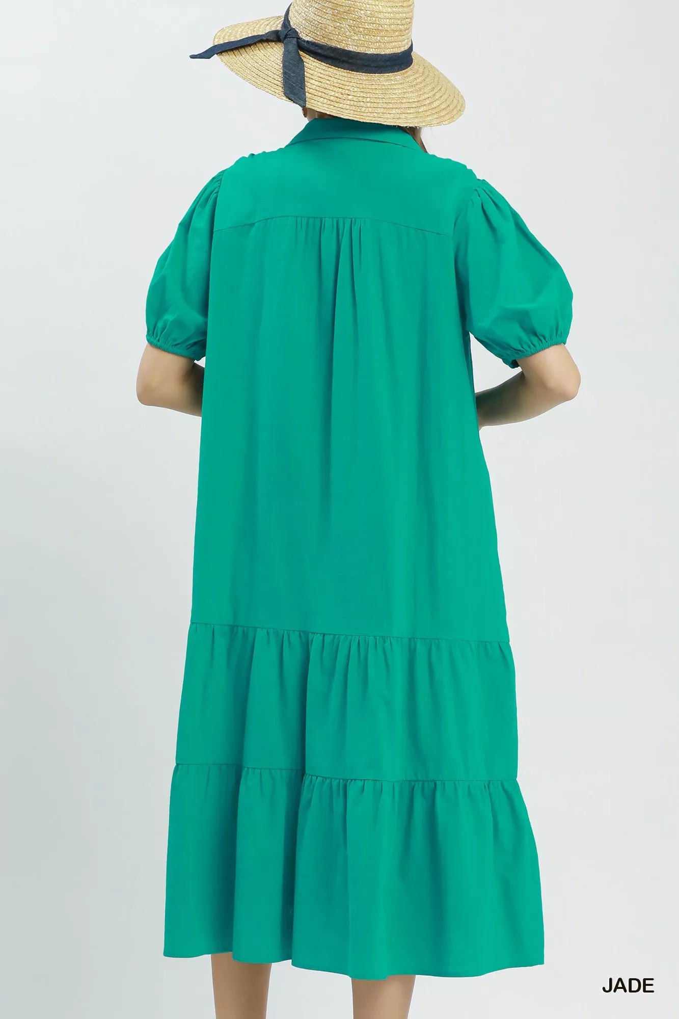 Umgee Solid Tiered Midi Dress JADE view 3 (dress) - umgee solid dresses, umgee solid dotted tiered midi - shop at us.meeeshop