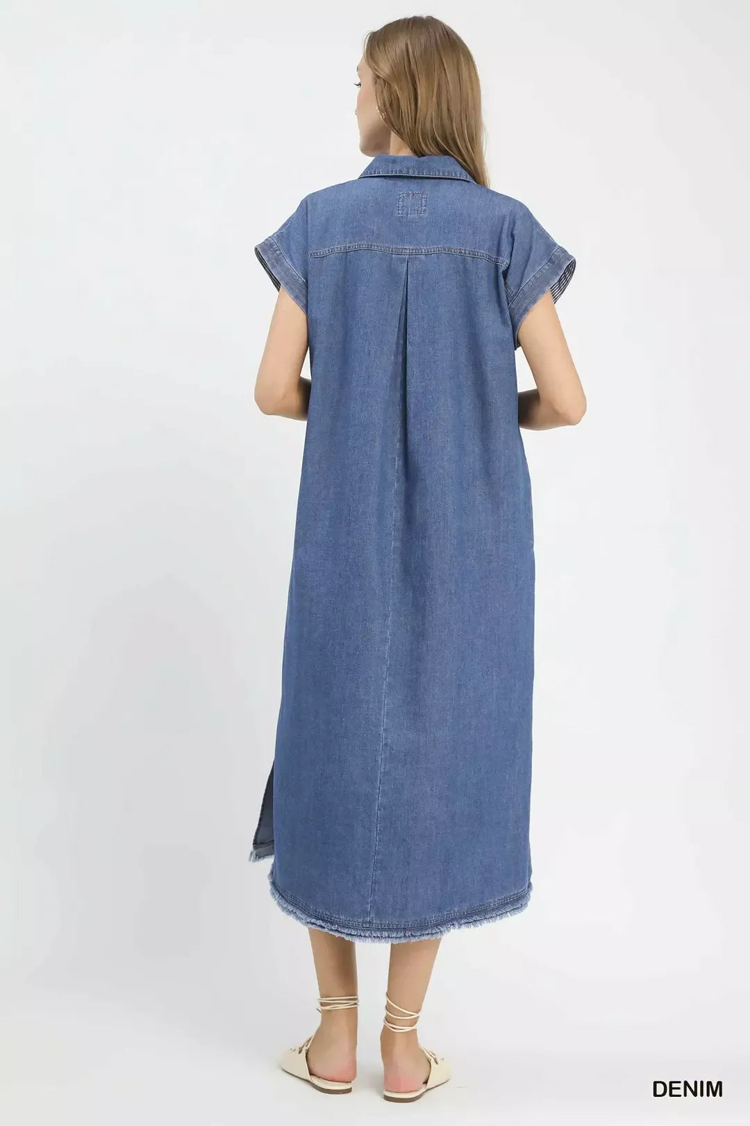 umgee stone washed Umgee Stone Washed Collared Denim Midi Dress view 3 (dress) - shop at us.meeeshop
