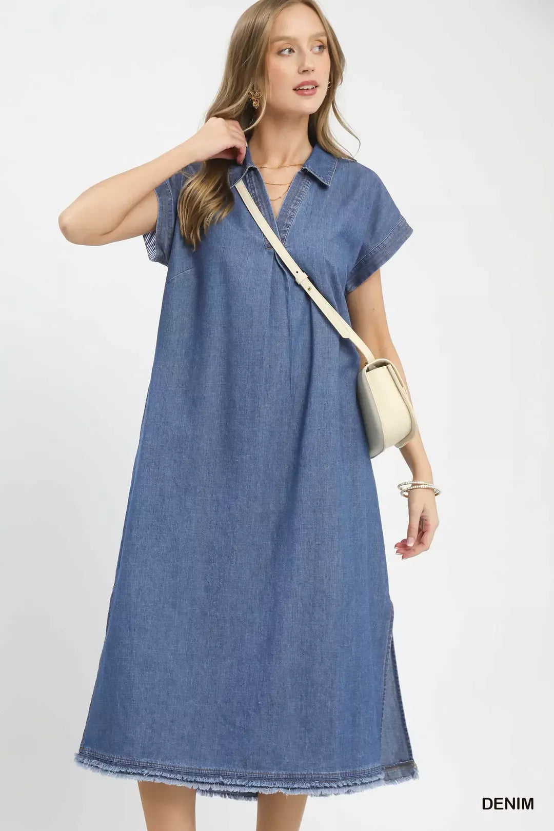 umgee stone washed Umgee Stone Washed Collared Denim Midi Dress view 5 (dress) - shop at us.meeeshop
